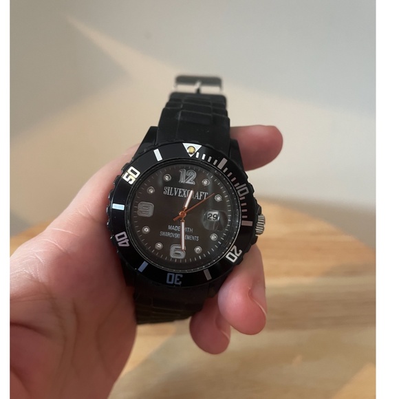 Silvexcraft black unisex wrist watch with Swarovski elements EUC - Picture 5 of 9